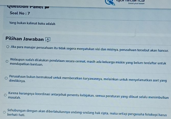 Soal No Yang Bukan Kalimat Baku Adalah Pilihan Jawaban A Jika