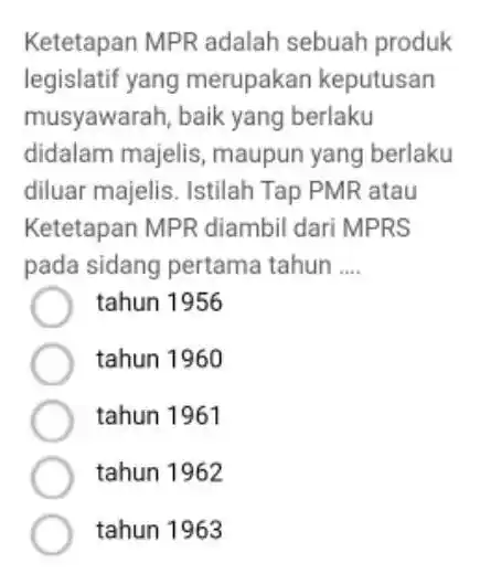 Ketetapan MPR adalah sebuah produk legislatif yang merupakan keputusan musyawarah, baik yang berlaku didalam majelis, maupun yang berlaku diluar majelis. Istilah Tap PMR atau