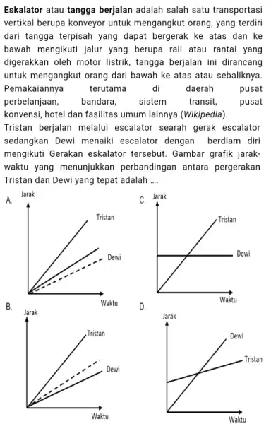 Eskalator atau tangga berjalan adalah salah satu transportasi vertikal berupa konveyor untuk mengangkut orang, yang terdiri dari tangga terpisah yang dapat bergerak ke atas