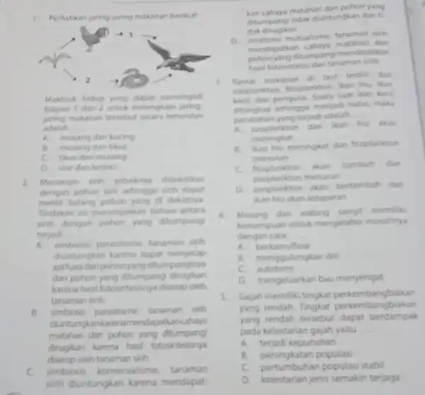 Perhatikan jaring-jaring makanan berikut! Makhluk hidup yang dapat menempati bagian 1 dan 2 untuk melengkapi jaringjaring makanan tersebut secara berurutan dcatai A. musarig dan