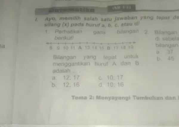 a 1. Ayo, memilih salah satu jawaban yang tepat de silang (x) pada huruf a, b, c atau dl 1. Perhatikan garis bilangan berikut!