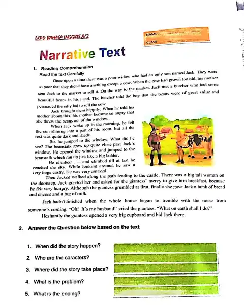 LKPD RAHASA INGGRISXIZ Narrative Text 1. Reading Comprehension Read the text Carefully Once upon a time there was a poor widow who had an