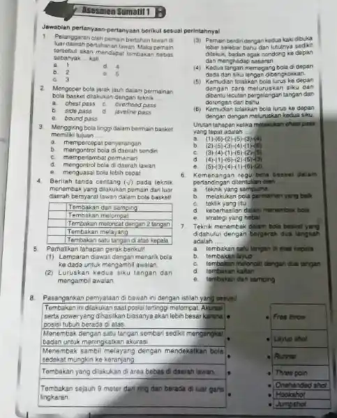 Isesmen Sumatif 1 Jawablah pertanyaan-pertanyaan berikut sesual perintahnya! Pelanggaran oleh pemain bertahan lawan di luar daerah pertahanan lawan Maka pemain tersebut akan mendapat tembakan