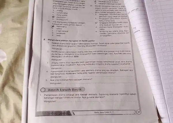 limang perangan. Sa Kawangun saka sing nepungake katah sijine prangan gegayutan antarananan, paraga, lan sijine sing dicritak paraga siji lan a. ending b. complication