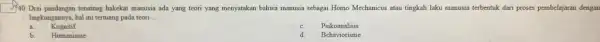 Drai pandangan tenatnag hakekat manusia ada yang teori yang menyatakan bahwa manusia sebagai Homo Mechanicus atau tingkah laku manusia terbentuk dari proses pembelajaran dengan
