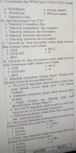 Kepanjangan dari WPM Pada TYPING TEST adalah a. Wold/Minute b. Wordimenit c. Semuanya salah e. wor per munute d. Word per minute Apa kepanjangan