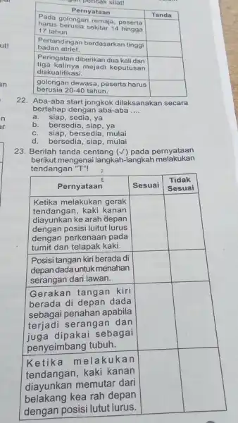 Pernyataan Pada Pernyataan Pada Tanda Pada golongan remaja, peserta harus berusia sekitar 14 hingga 17 tahun. Pada golongan remaja, peserta harus berusia sekitar 14