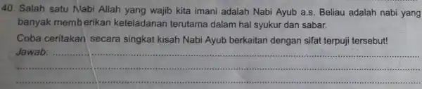 Salah satu Nlabi Allah yang wajib kita imani adalah Nabi Ayub a.s. Beliau adalah nabi yang banyak memberikan keteladanan terutama dalam hal syukur dan