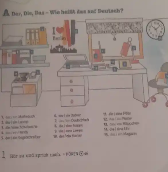 Der, Die, Das - Wie heist das auf Deutsch? das/ein Mathebuch der/ein Ordiner die / eine Fiote der / ein Laptop das / ein