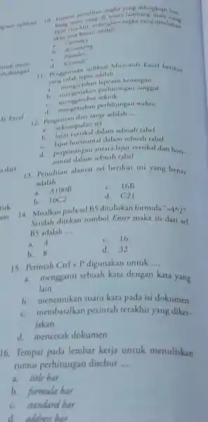 Ducar penulisan angla yang ditengkapi Ian. bang mave wang di mana lambang mat U_(8) abag Cara kanan sdalah a Cirremoy b. Ar Aqumilise i)