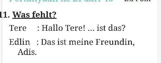 Was fehlt? Tere : Hallo Tere! ... ist das? Edlin : Das ist meine Freundin, Adis.