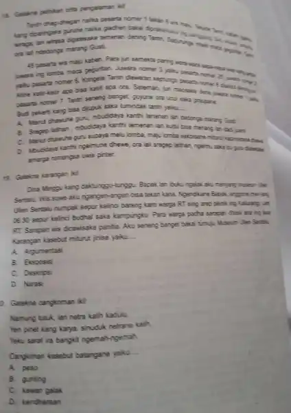 Guteknd pethikan orita pengalaman kil Bud peken kang bisa difpuk saka tumindak tant yains. A. Manut chamhe guru, mbudida kanthi tenanan lan detonga marang