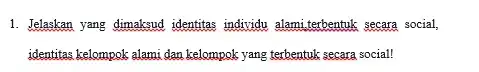 Jelaskan yang dimaksud identitas individu alamiterbentuk secara social, identitas kelompok alami dan kelompok yang terbentuk secara social!