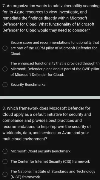 An organization wants to add vulnerability scanning for its Azure resources to view, investigate, and remediate the findings directly within Microsoft Defender for Cloud.