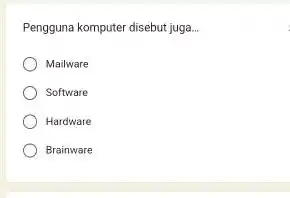 Pengguna komputer disebut juga... Mailware Software Hardware Brainware