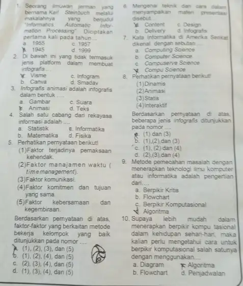 Seorang ilmuwan jerman yang bemama Kart Steinbuch melalui makalahnya yang berudul "informatics: Automatic information Processing". Diciptakan pertama kali pada tahun a. 1955 c. 1957