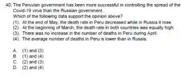 The Penuian government has been more successful in controlling the spread of the Covid-19 virus than the Russian government. Which of the following data