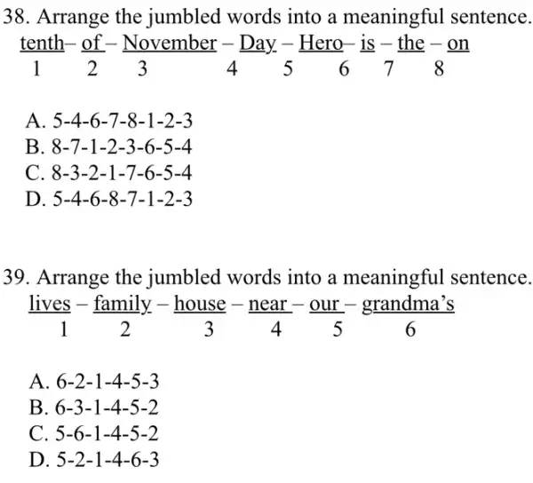 Arrange the jumbled words into a meaningful sentence. (" tenth ")/(1)-(" of ")/(2)-" November "_-" Day "_-" Hero "_-" is "_-" the "_-" on