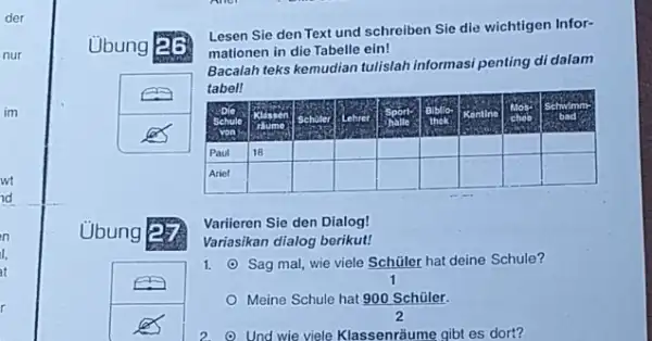 Übung 2Eิ Lesen Sie den Text und schreiben Sie die wichtigen Informationen in die Tabelle ein! Bacalah teks kemudian tulislah informasi penting di dalam