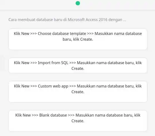 Cara membuat database baru di Microsoft Access 2016 dengan ... Klik New ≫> Choose database template ≫> Masukkan nama database baru, klik Create. Klik