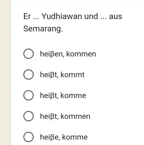 Er ... Yudhiawan und ... aus Semarang. heißen, kommen heißt, kommt heißt, komme hei beta t , kommen heiße, komme