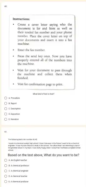 Instructions: Create a cover letter saying who the document is for and from as well as their tended fax number and your phone number.