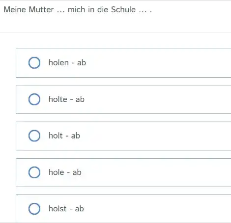 Meine Mutter ... mich in die Schule ... . holen - ab holte - ab holt - ab hole - ab holst - ab