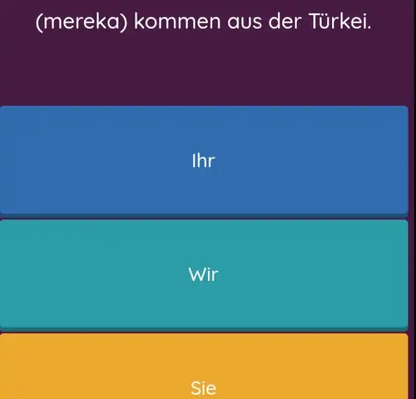 (mereka) kommen aus der Türkei. Ihr Wir Sie