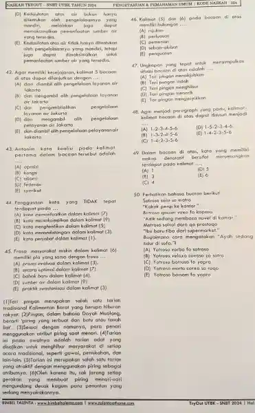 NASKAH TRYOUT - SNBT UTBK 'TAHUN 2024 PENGETAHUAN & PEMAHAMAN UMUM | KODE NASKAH : 324 (D) Kedaulatan atas air bukan hanya ditentukan oleh