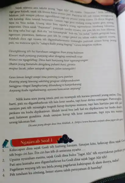 Sajak séjénna anu sakelir jeung "lagat Alit" teh nysets "Pajaratan" Nilik partmmede ogé geus kajudi, sajak têh léosna kana urusan pati. Pajaratun teh jadi