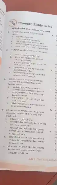 Ulangan Alchix Bab 3 A. Pilihlah salah satu jawaban yang tepat. Tanda bahwa sebuah entitas itulemah adalah i... a. dapat berdirisendir b. thdak mempumyal