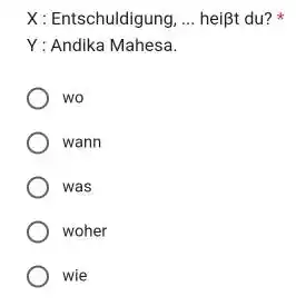 X : Entschuldigung,.. hei beta t du? * Y : Andika Mahesa. wo wann was woher wie