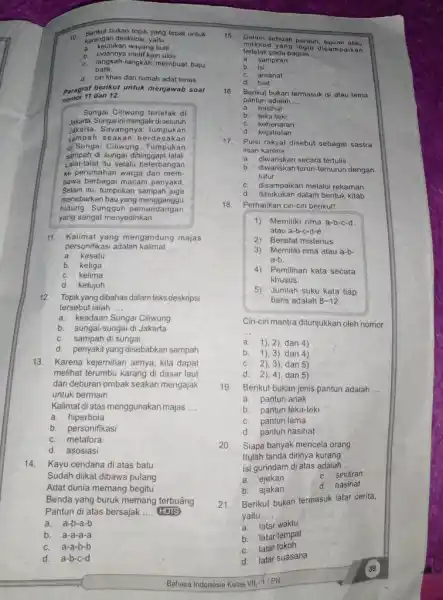 Berikut bukan topik yang tepat untuk karangan deskripsi, yaitu.... a. keunikan wayang kulit b. indahnya motif kain ulos c. langkah-langkah membuat baju batik d.