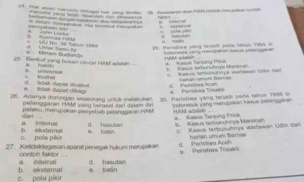 Hak asaal manusia sobagai hak yang dimiliki manusia yang telah diperoleh dan dibawanya bersamean dengan kelahiran atau kehadirannya di dalam masyarakat. Hal tersebut merupakan