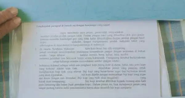 Lengkapilah paragraf di bawah ini dengan konjungsi yang tepat! 1 ingin membantu pura petani, pemerintah menyarankan n embeli produk-produk pangan lokal Produk pangan lokal