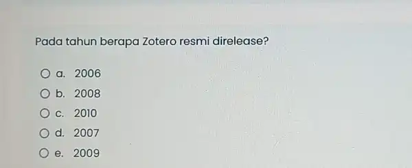 Pada tahun berapa Zotero resmi direlease? a. 2006 b. 2008 c. 2010 d. 2007 e. 2009