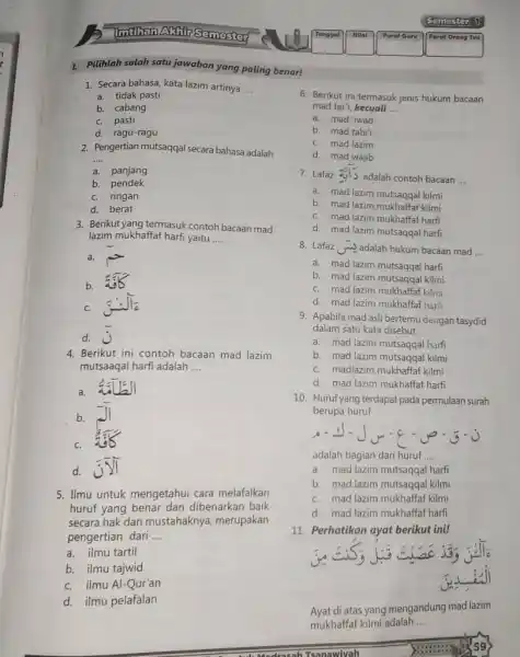 Semester / 1 Tonggol Milei Paraf Garu Paraf Orang Tua Pilihtah satah satu jawaban yang paling benar! Secara bahasa, kata lazim artinya a. tidak