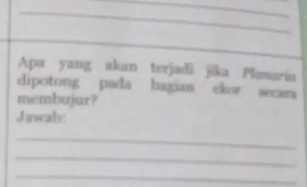 Apa yang akan terjadi jika Planaria dipotong pada bagian ckor wears membujur? Jawab: __