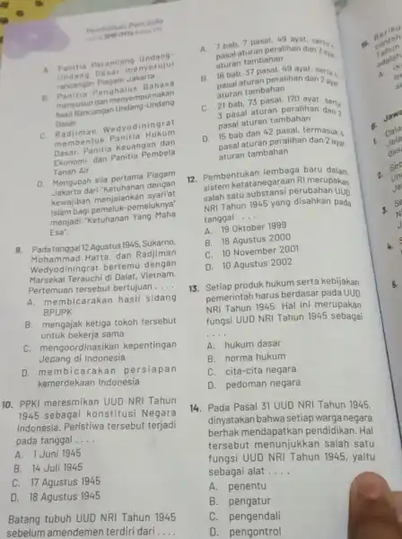 Pendidikan Pancasila A. Panitia Perancang g Da ne menyetujui rancangan Piagam Jakarta B Penghalus menyusun dar menyempurnakan hasil Rancangan Undang-Undang Dasar c Wedyodiningrat membentuk