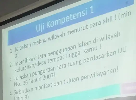 1. Jelaskan makna Mayah menurut para ahli! (min tata penggunaan alkat di wilayah (3) Identahan/desa pengertian tata ruans kerdasarkan UU Jen 26 Tahun 2001