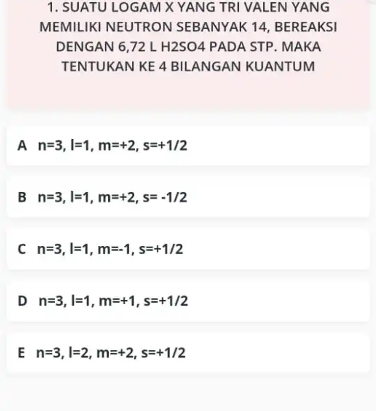 1. SUATU LOGAM XY ANG TRI VALEN YANG MEMILIKI NEUTRON SEBANYAK 14 , BEREAKSI DENGAN 6,72 L H2SO4 PADA STP . MAKA TENTUKAN KE