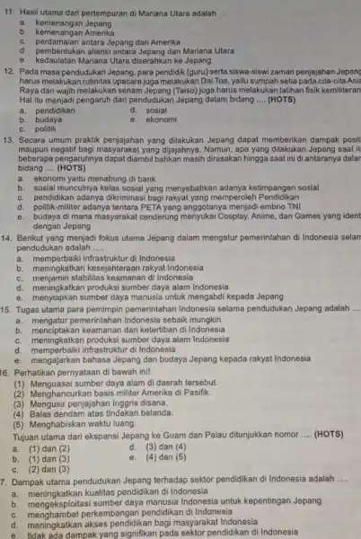 11. Hasil utama dari pertempuran di Mariana Utara adalah __ a. kemenangan Jepang b. kemenangan Amerika c. perdamaian antara Jepang dan Amerika c. pembentukn