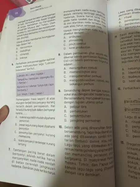 116 berdiam yang ringgal dari Tuhan majan khususan dan kedadijaga ini harus dijaga dan dicintai. dengan diatas membahas keunggulan lagu dalam hal __ A.