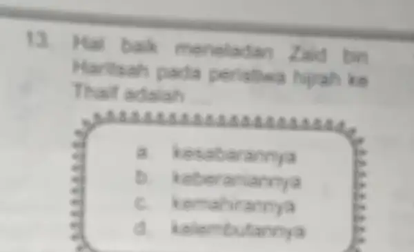 13. Hal balk mene ladan Zaid bin đã perish wa high ko Thaif adalah __ MAA AAAA AAAA A.A.A.A. a AAAA i c li