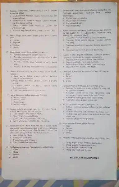 15. Bentang Alam benua Amerika terbagi atas 4 kawasan antara lain adalah. __ a. Amerika Utara, Amerika Tengah, Amerika Latin, dan Amerika Barat b.