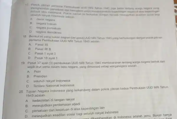 17. Pokok pikiran pertama Pembukaan UUD NRI Tahun 1945 juga berisi tentang warga negara yang atau kelompok Pokok piciban untuk mengutamakan kepentingan negara diatas