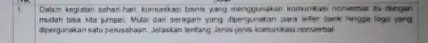 1 Dalam kegiatan sehari-hari komunikasi bisnis yang menggunakan komunikasi nonverbal itu dengan mudah bisa kita jumpai. Mulai dari seragam yang para teller bank hingga