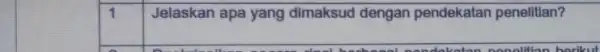 1 Jelaskan apa yang dimaksud dengan pendekatan penelitian? __ borikut