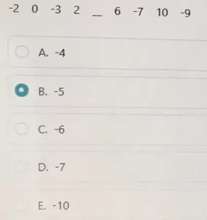 -2 0 -3 2-6 -7 10 -9 A. -4 B. -5 C. -6 D. -7 E. -10