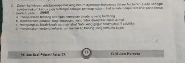 2. Dalam kehidupan ada beberapa hal yang belum dijelaskan hukumnya dalam Al -Qur'an, Hadis sebagai sumber hukum kedua juga berfungsi sebagai penetap hukum. Hal